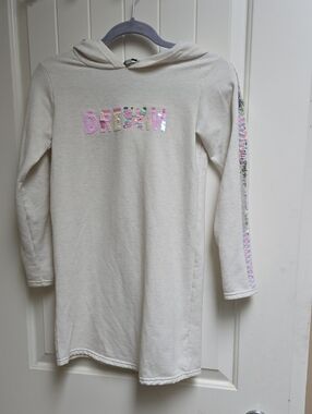 George Kids' Large 10-12 Cream Hooded Sweat Top Hoodie with Pink Sequin 'DREAM'